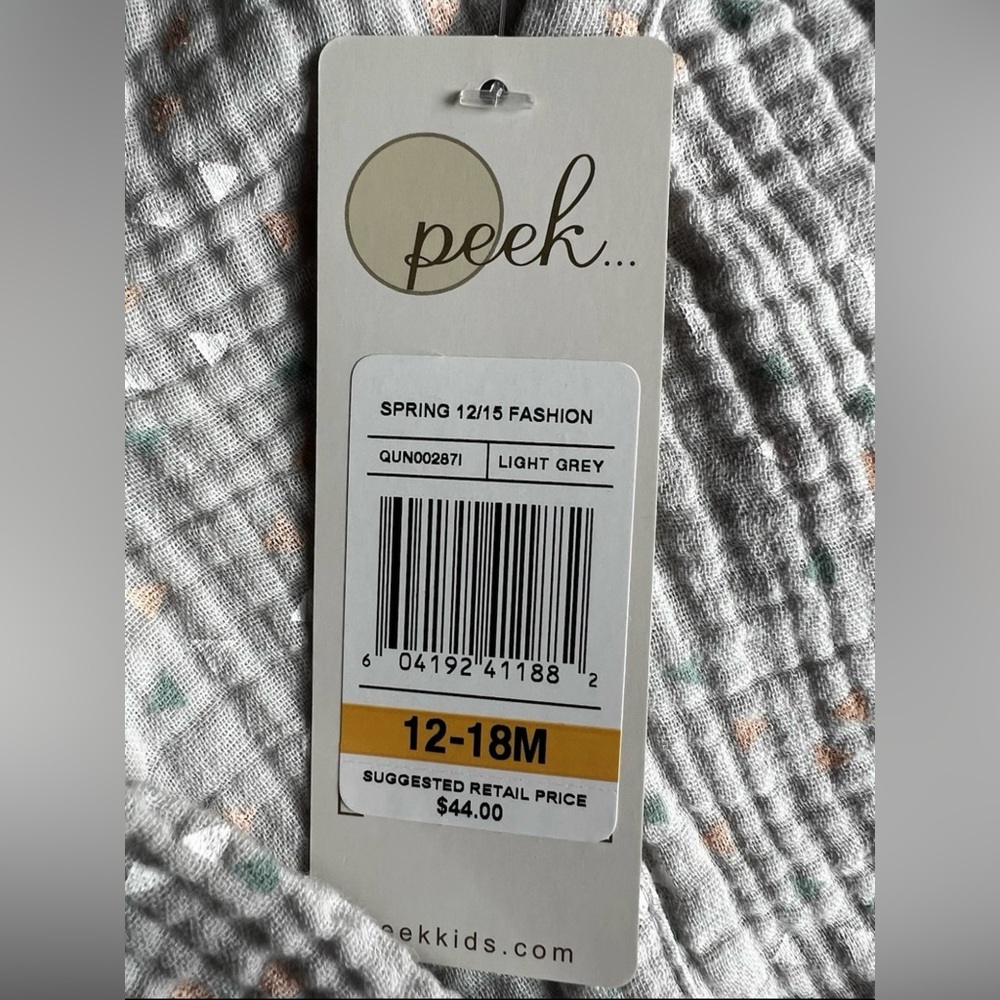 NWT Peek Cotton Muslin Kimono One Piece Romper 12-18 Months Gray Triangle - Picture 7 of 10